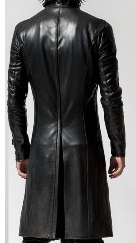 Otis Leather Black Long Coat - Men Long Coat Black
