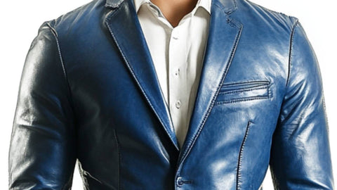 George Blue Leather Blazer - Leather Blazer for Men Blue