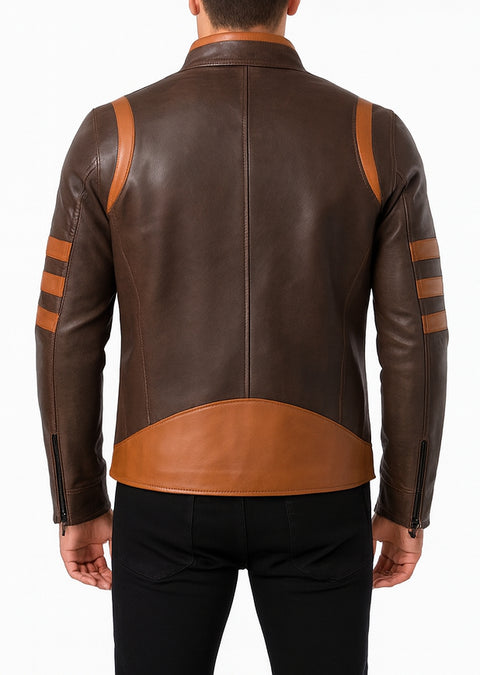 Racer Stripes Brown Leather Jacket