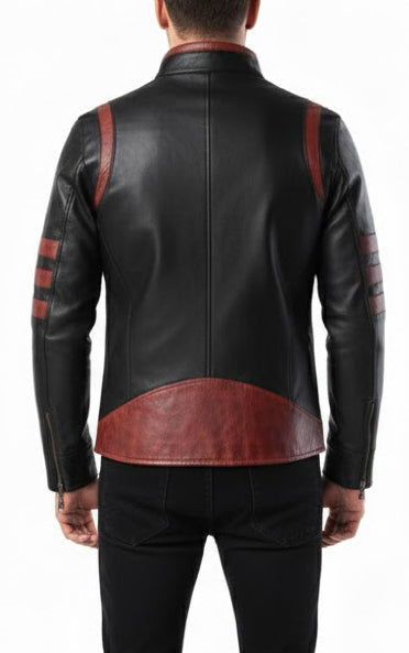 Racer Stripes Black Red Leather Jacket