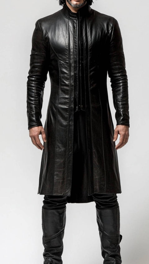 Ralph Leather Black Long Coat - Men Long Coat Black