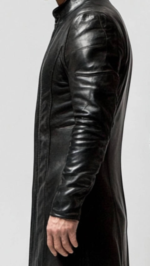 Ralph Leather Black Long Coat - Men Long Coat Black