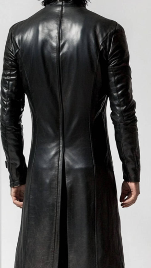 Ralph Leather Black Long Coat - Men Long Coat Black