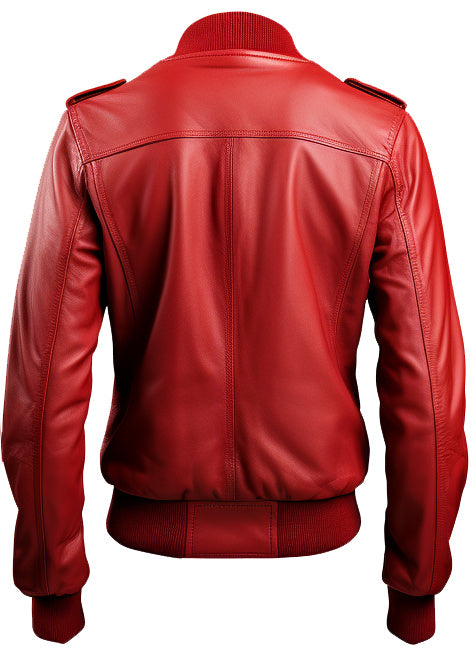 Red Leather Jacket Strap Pockets - Leatheroxide