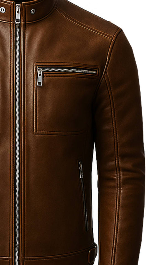 Reggie Brown Leather Jacket - Leather Jacket for Men Brown