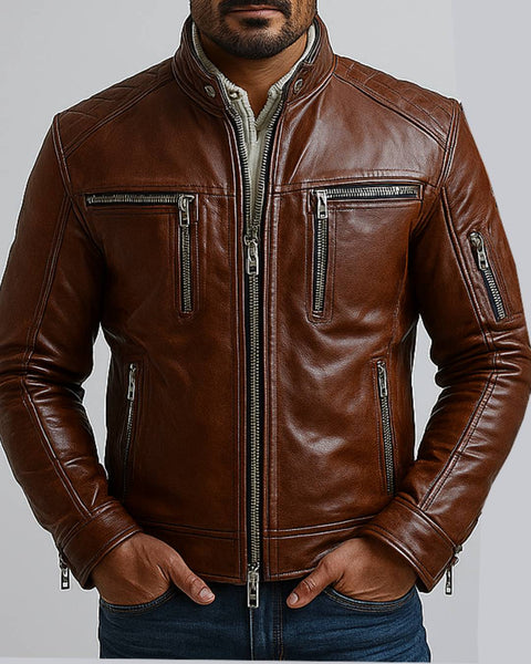 Roman Brown Leather Jacket - Leather Jacket for Men Brown
