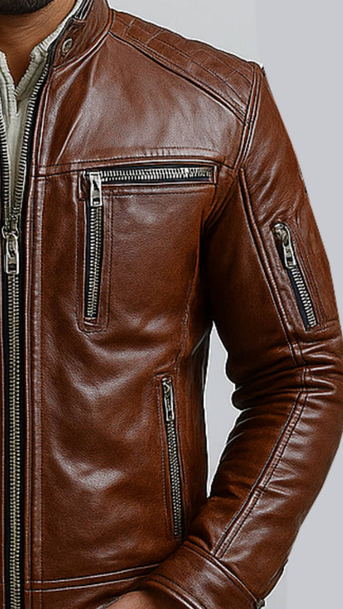 Roman Brown Leather Jacket - Leather Jacket for Men Brown