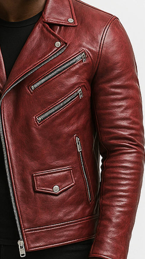 Roman Red Leather Jacket - Leather Jacket for Men Red
