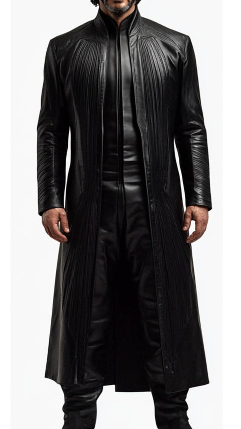 Rupert Leather Black Long Coat - Men Long Coat Black