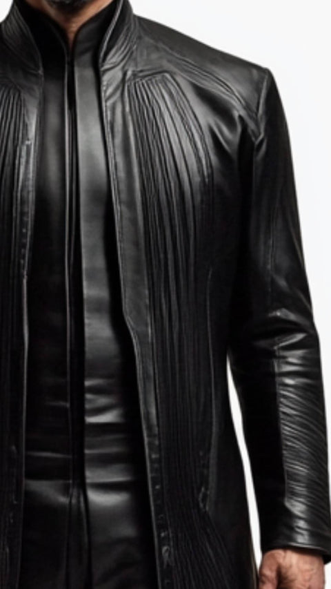 Rupert Leather Black Long Coat - Men Long Coat Black