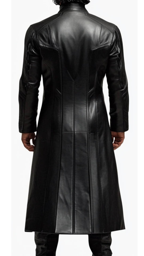 Rupert Leather Black Long Coat - Men Long Coat Black