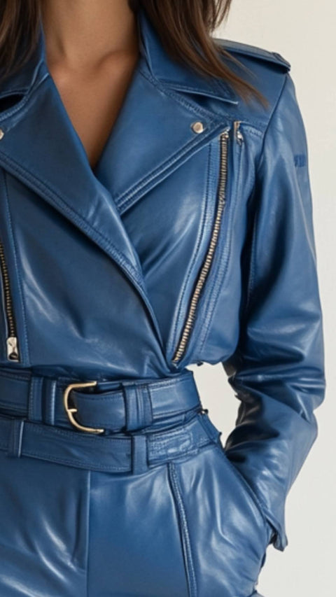 Scarlett Leather Blue Jacket - Women Leather Jacket Blue