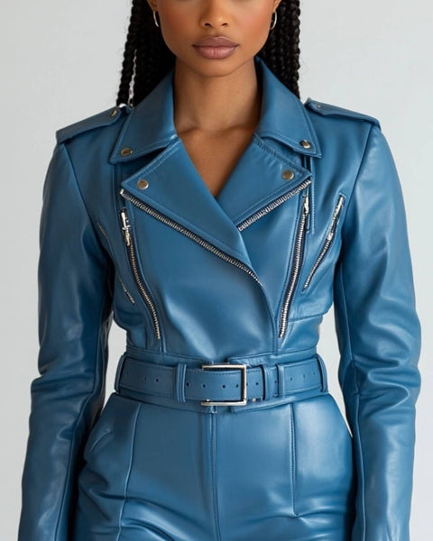 Sophie Leather Blue Jacket - Women Leather Jacket Blue