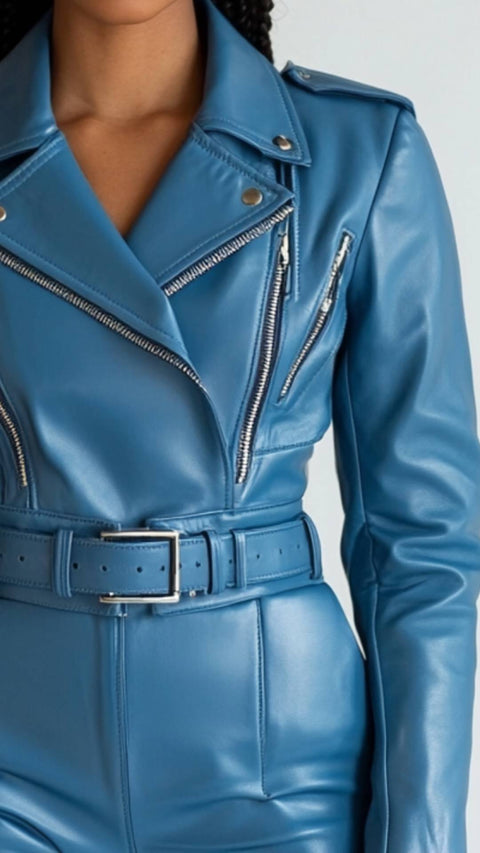 Sophie Leather Blue Jacket - Women Leather Jacket Blue