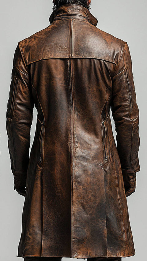 Stanley Leather Brown Long Coat - Men Long Coat Brown