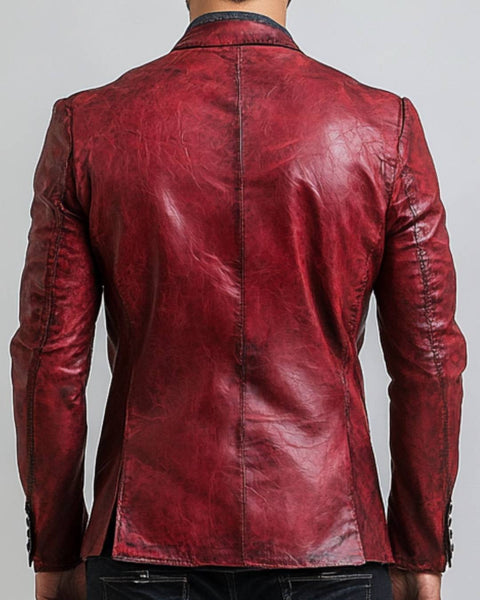 Teddy Red Leather Blazer - Leather Blazer for Men Red
