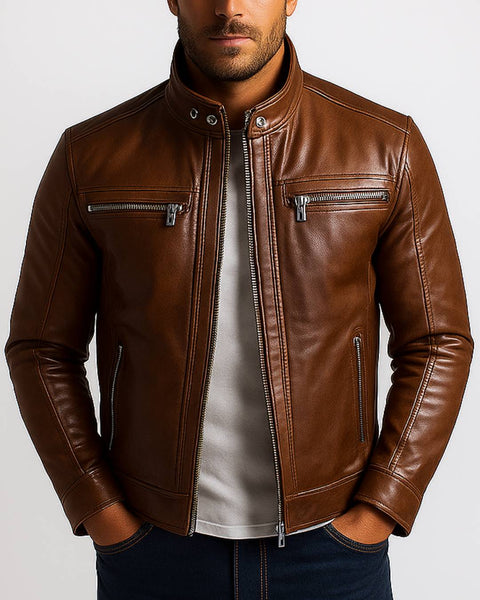 Theo Brown Leather Jacket - Leather Jacket for Men Brown
