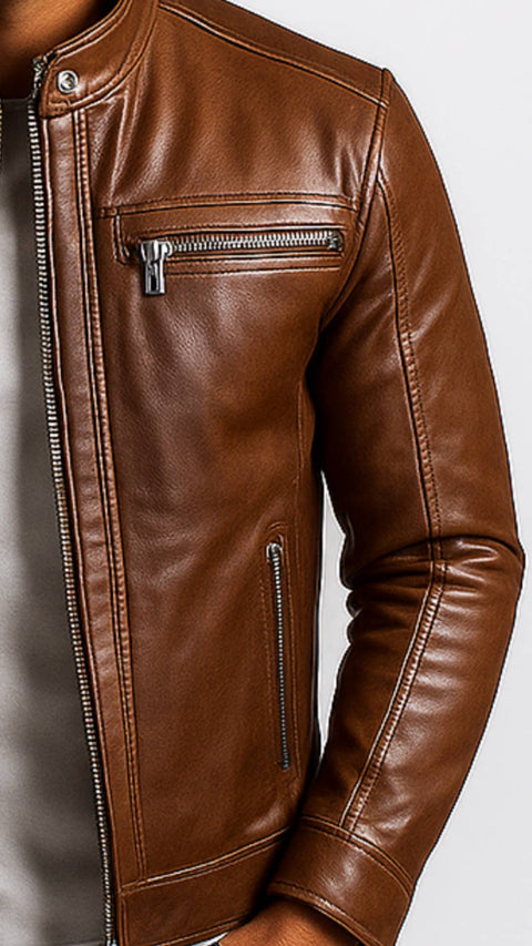 Theo Brown Leather Jacket - Leather Jacket for Men Brown