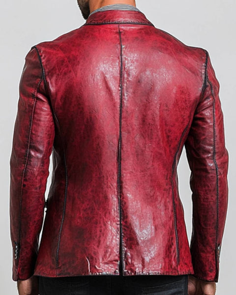 Theo Red Leather Blazer - Leather Blazer for Men Red