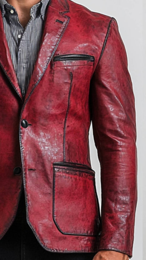 Theo Red Leather Blazer - Leather Blazer for Men Red