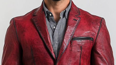 Theo Red Leather Blazer - Leather Blazer for Men Red