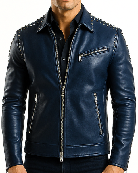 Theodore Blue Leather Jacket - Men Leather Jacket Blue