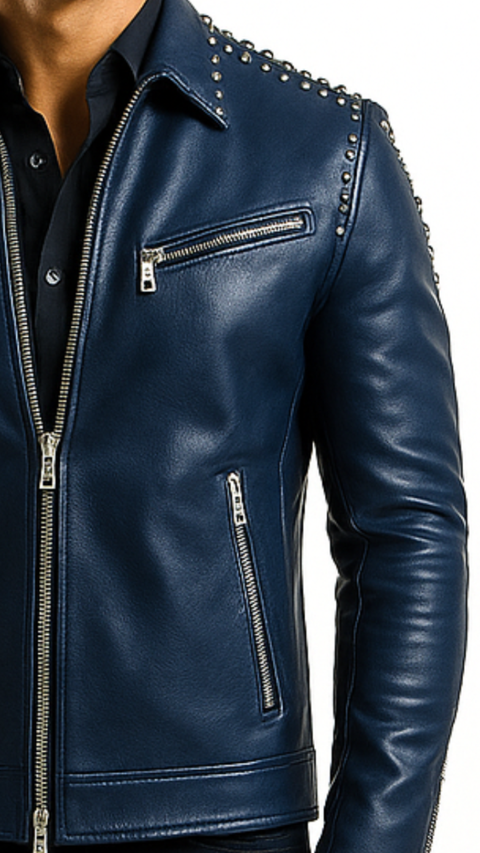 Theodore Blue Leather Jacket - Men Leather Jacket Blue