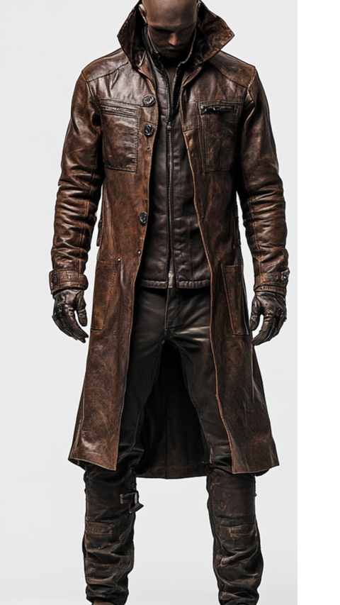 Toby Leather Brown Long Coat - Men Long Coat Brown