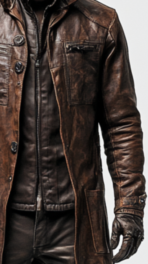 Toby Leather Brown Long Coat - Men Long Coat Brown