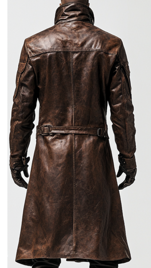 Toby Leather Brown Long Coat - Men Long Coat Brown