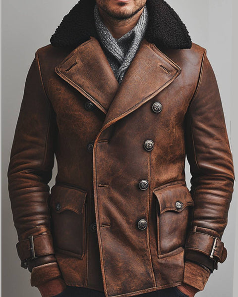 Tommy Leather Brown Long Coat - Men Long Coat Brown