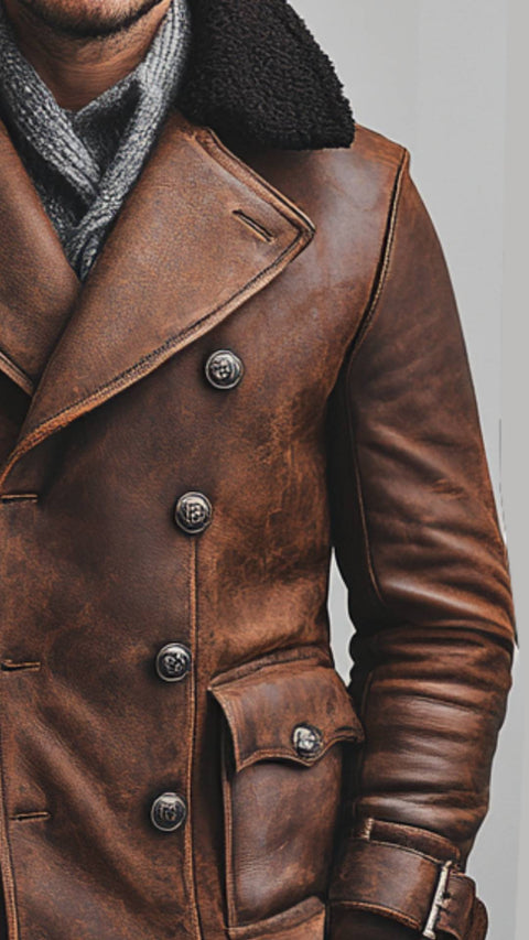 Tommy Leather Brown Long Coat - Men Long Coat Brown