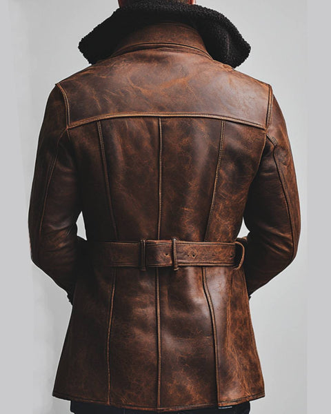 Tommy Leather Brown Long Coat - Men Long Coat Brown