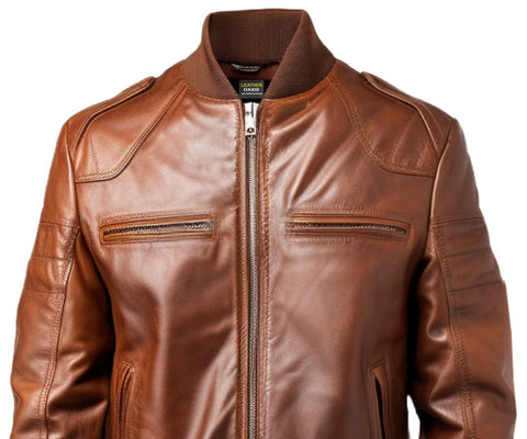 Vintage Brown Genuine Leather Bomber Jacket