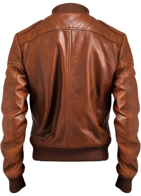 Vintage Brown Genuine Leather Bomber Jacket