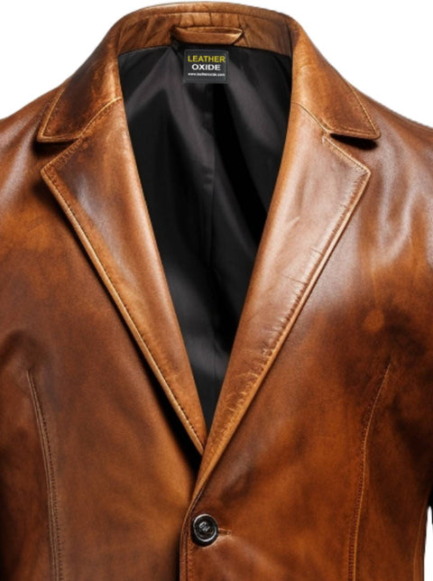 Vintage Brown Leather Blazer For Men - Men Leather Blazer - Leatheroxide