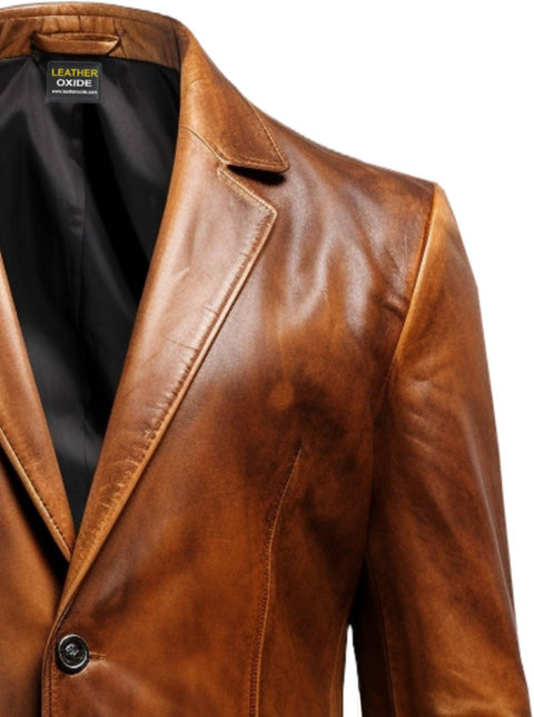 Vintage Brown Leather Blazer For Men - Men Leather Blazer - Leatheroxide