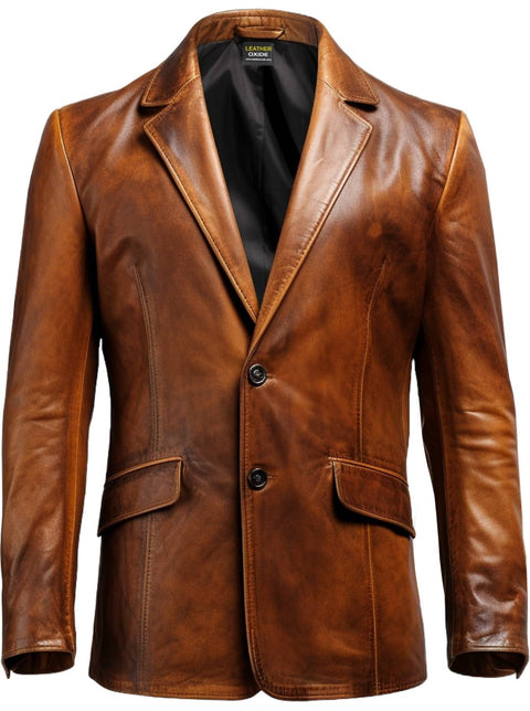 Vintage Brown Leather Blazer For Men - Men Leather Blazer - Leatheroxide