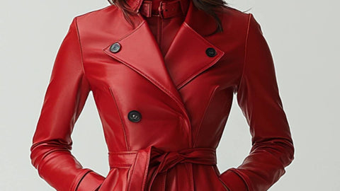 Violet Leather Red Long Coat - Women Long Coat Red