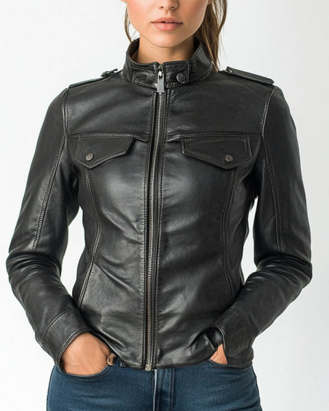 Daisy Leather Black Jacket - Women Leather Jacket Black