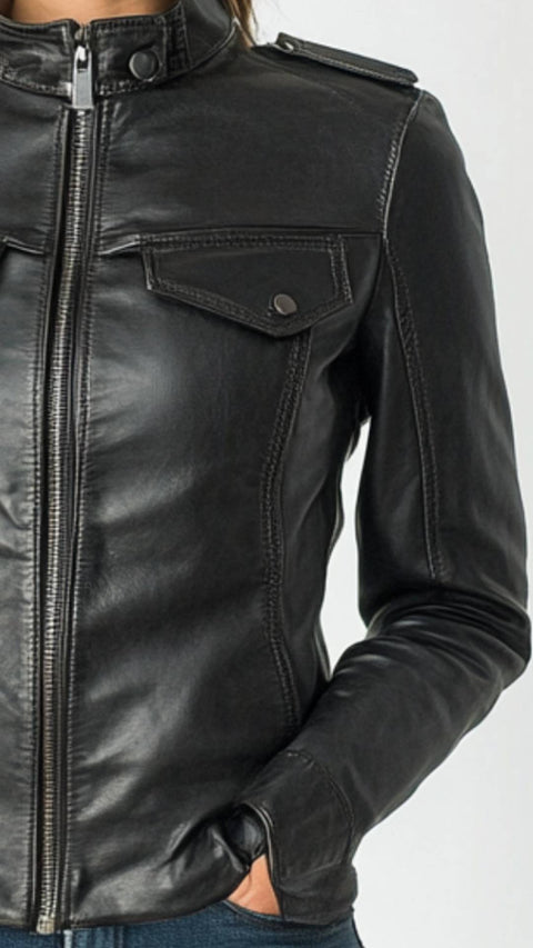 Daisy Leather Black Jacket - Women Leather Jacket Black