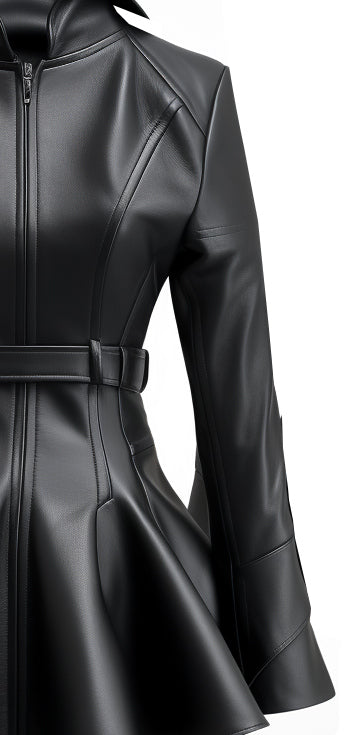 Women Black Designer Peplum Leather Jacket