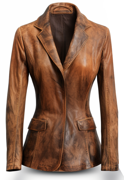 Women Designer Brown Waxed Leather Blazer