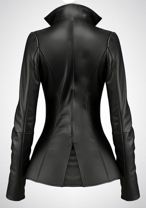 Women Apex Black Leather Peplum Blazer