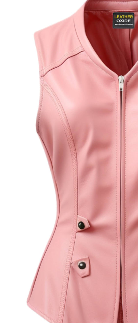 Women Baby Pink Leather Vest