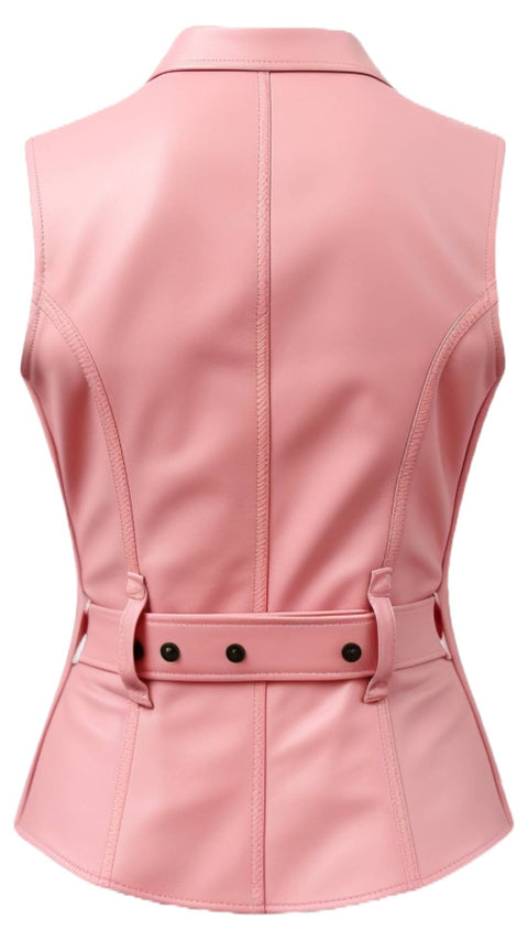 Women Baby Pink Leather Vest