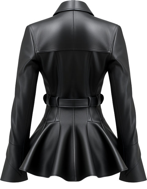 Women Black Designer Peplum Leather Jacket