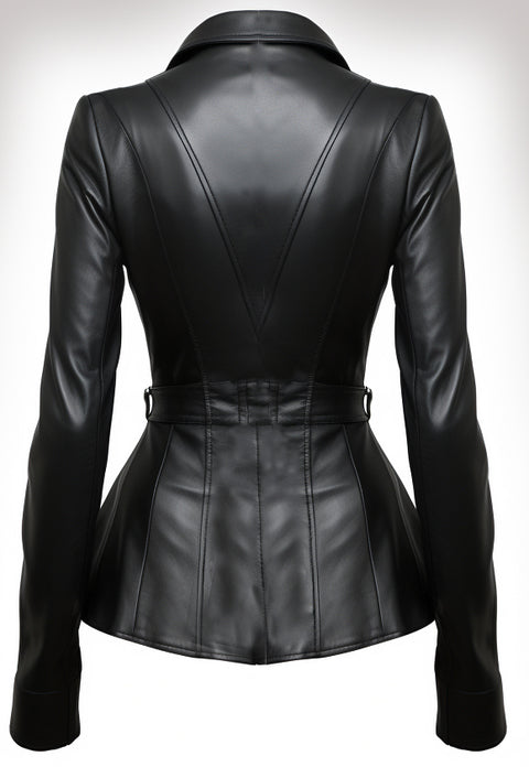 Women Sierra Black Leather Blazer