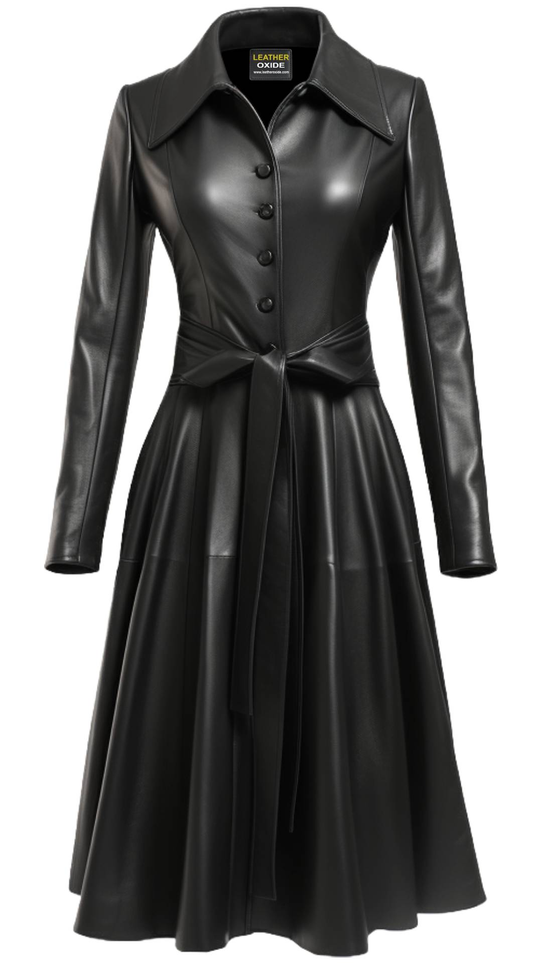 Faux Leather Long Sleeve Zipper Belted Casual Long Jacket, Black / XL Faux Leather Long Sleeve Zipper Belted Casual Long Jacket, Black / XL