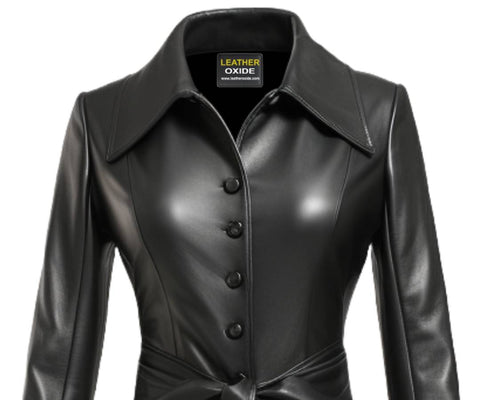 Women Premium Black Leather Long Coat - Long Leather Coat